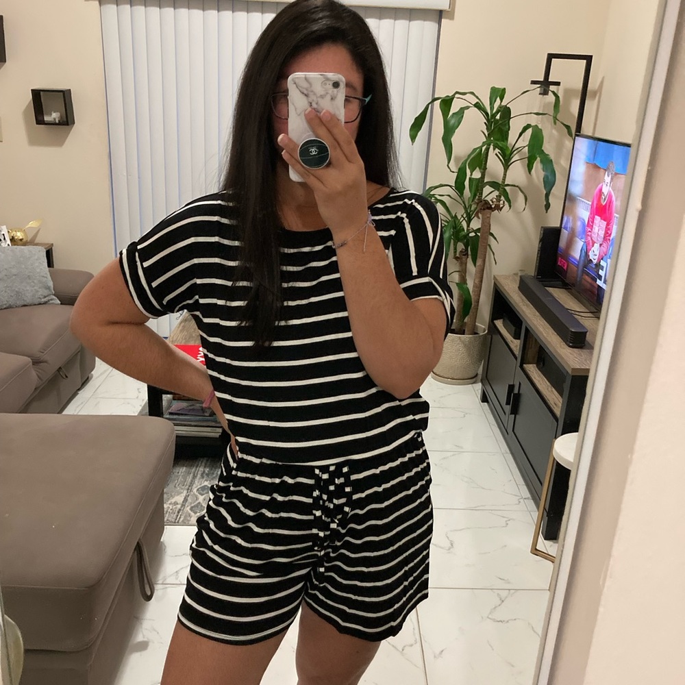 Black and White stripes romper